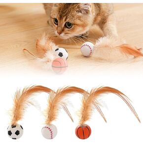 3Pcs Cat Feather Ball Toys,Interactive Feather Ball Toy Set for Cats, Bouncy Balls Toys for Cat, Silicone Interactive Kitten Rolling