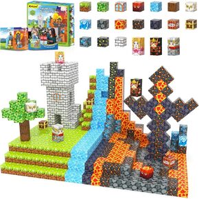 100PCS Magnetic Blocks -Build Mine Magnet World Forest & Lava Set, Magnet Building Toys for Kids Ages 5-7, STEM Sensory Toddler Toys for 3+ Year Old Boys & Girls, Creativity Birthday Gifts for Child