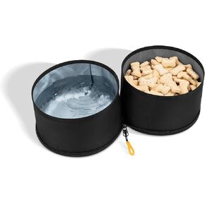 OllyDog Superbowl | Collapsible Dog Travel Bowl | 2 Compartment Food & Water | Foldable| Portable Dog Bowl | Hiking, Camping (Ventura '73)