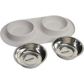 Dual Stainless Steel Pet Bowls with Non-Slip Silicone Mat – Spill-Proof Food and Water Feeder for Dogs & Cats, Easy to Clean, BPA-Free, Durable and Lightweight
