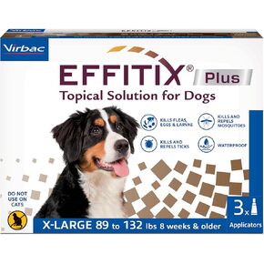 Effitix plus محلول موضعي للكلاب-براغيث كلب مقاوم للماء وعلاج الكلاب X-large (89-132 رطل) 3 جرعات بواسطة Virbac