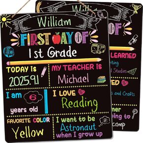 First Day Last Day of School Board Chalkboard Signs, 12" X 10" Double Sided Back to School Board Supplies for Kids Boys Girls 1st Day of Kindergarten Preschool 1st Grade Decorations Photo Props