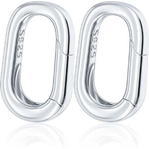 925 Sterling Silver Oval Necklace Connector, Hypoallergenic Necklace Pendant Clasp for Jewelry Making, Spring Clasp Carabiner for Necklace Bracelet Keychains Purse Handbag Strap Making