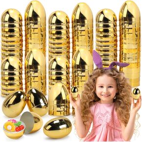 Skirfy 24pcs بيض عيد الفصح الذهبي ، فارغة 3.15 "البيض الذهبي قابلة للملء لعيد الفصح حفلة سلة سلة حشو الفصول الدراسية ديكور