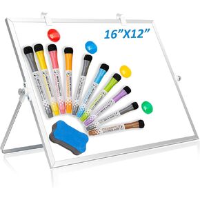 Magnetic Dry Erase Board with Stand 16x12 Inches Double Sided Desktop Whiteboard for Kids Home School Office, Black