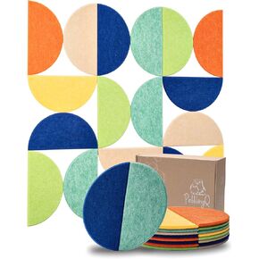 Felt Bulletin Board Wall Tiles, Modular Geometric Shapes with Safe Removable Adhesive Dots for Customizable DIY, Office Decor, Stylish Home & Kids Room, 11.8"x5.9" Semi-Circle 18 Pack