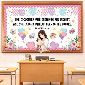 gisgfim Christian Mother's Day Bulletin Board Set Happy Mothers Day Bible Classroom Decorations Religious Flower Paper Cutouts for Sunday School Nursery Chalkboard Door Wall Decor Teacher Supplies