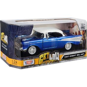 1957 Chevy Bel Air Lowrider Candy Blue with White Top Get Low Series 1/24 Diecast Model Car by Motormax 79030BL