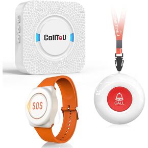 Calltou Caregiver Pager Wireless Call Button نظام تنبيه ممرضة للتنبيه للمنزل/المسنين/المريض/معطل 1 جهاز استقبال مكون إضافي 1 زر مكالمة معصم 1