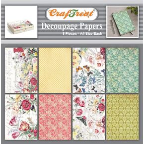 CrafTreat Pattern Decoupage Paper for Crafts- Wild Flowers - Size: A4 (8.3 x 11.7 Inch) 8 Pcs - Floral decoupage Paper for Furniture - decoupage Paper Background - Decorative Paper for decoupage