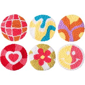 Kimting Honghui Punch Needle Coasters Kit for Beginners Adults Embroidery Punch Kits with 6 Pcs Easy to Hard Patterns, Punch Needle, Threaders, Yarns, Hoop, Detailed Video Instruction (Beginner)