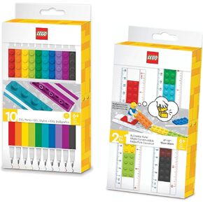IQ LEGO 10 Pack Gel Pen و Buildable Ruler مع Minifigure Bundle