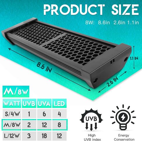 Dimmable LED Reptile UVB Lamp, 8000 Hours UVB Duration for Much Longer Lifespan, Adjustable 4/8/12-Hour Cycles, Suitable for Lizard and Chameleon, 12W, L Size in Saudi Arabia