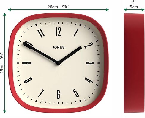 JONES CLOCKS Retro Square Wall Clock in Acrylic, The 'Marvel' in Grey, 25 x 25 x 5cm in Kuwait
