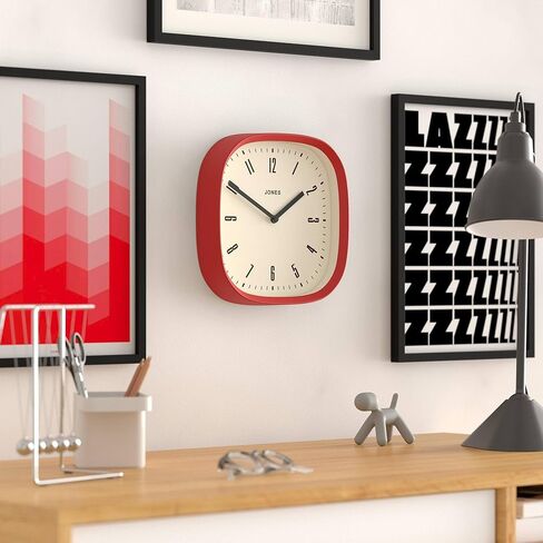 JONES CLOCKS Retro Square Wall Clock in Acrylic, The 'Marvel' in Grey, 25 x 25 x 5cm in Kuwait