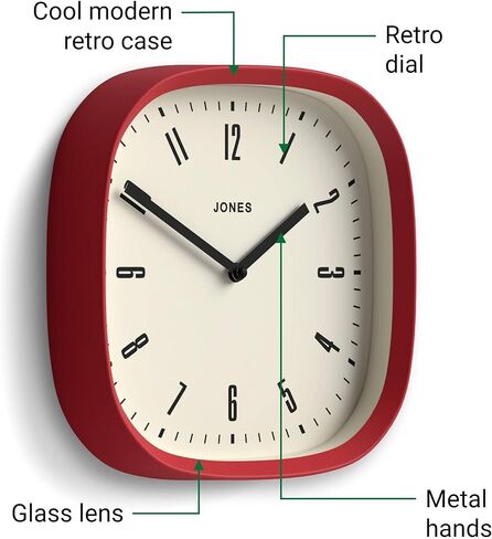 JONES CLOCKS Retro Square Wall Clock in Acrylic, The 'Marvel' in Grey, 25 x 25 x 5cm in Kuwait