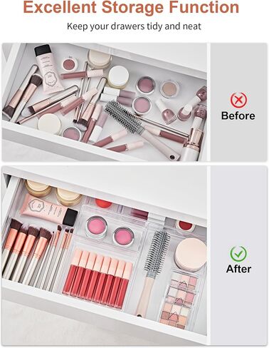 SMARTAKE 20-Piece Drawer Organizer with Non-Slip Silicone Pads, 7-Size Desk Drawer Organizer Trays Storage Tray for Makeup, Jewelries, Utensils in Bedroom Dresser, Office and Kitchen (Clear) in Saudi Arabia