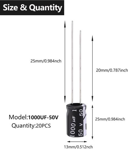 Tnisesm 20Pcs 1UF 50V Electrolytic Capacitor 1 UF MFD 50 Volt with Aluminum Radial Leads in Kuwait