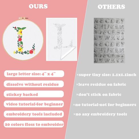 Topapfo Alphabet Letter Stick and Stitch Embroidery Stabilizers مجموعة تطريز للمبتدئين اسم البالغين اسم تطريز الأزهار يذوب الماء للملابس الجينز الحرف اليدوية in Kuwait