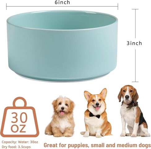 Non Slip Dog Bowls, Heavy Ceramic Dog Food Bowl with Silicone Base, Weighted Puppy Water Bowl No Spill, No Flip Pet Feeding Bowl for Big Cats, Puppies, Small and Medium Dogs (White, 6") in Saudi Arabia
