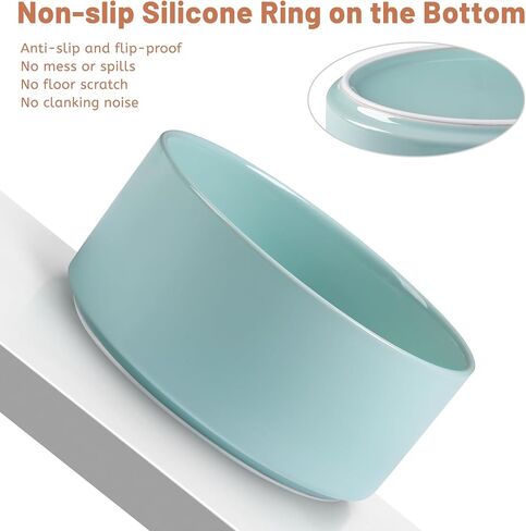 Non Slip Dog Bowls, Heavy Ceramic Dog Food Bowl with Silicone Base, Weighted Puppy Water Bowl No Spill, No Flip Pet Feeding Bowl for Big Cats, Puppies, Small and Medium Dogs (White, 6") in Saudi Arabia