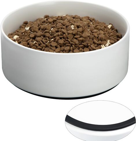 Non Slip Dog Bowls, Heavy Ceramic Dog Food Bowl with Silicone Base, Weighted Puppy Water Bowl No Spill, No Flip Pet Feeding Bowl for Big Cats, Puppies, Small and Medium Dogs (White, 6") in Kuwait