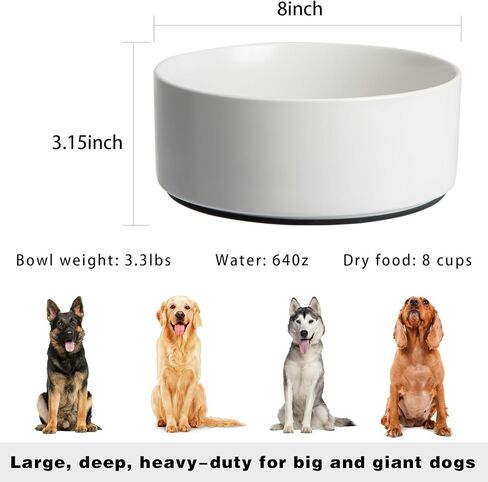 Non Slip Dog Bowls, Heavy Ceramic Dog Food Bowl with Silicone Base, Weighted Puppy Water Bowl No Spill, No Flip Pet Feeding Bowl for Big Cats, Puppies, Small and Medium Dogs (White, 6") in Kuwait