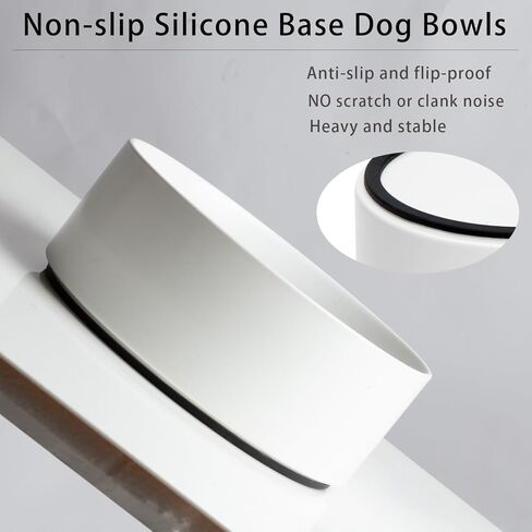 Non Slip Dog Bowls, Heavy Ceramic Dog Food Bowl with Silicone Base, Weighted Puppy Water Bowl No Spill, No Flip Pet Feeding Bowl for Big Cats, Puppies, Small and Medium Dogs (White, 6") in Kuwait