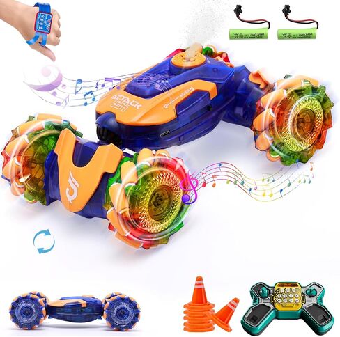 Gesture Sensing RC Stunt Car with Lights Music Hand Controlled Remote Control Car 4WD 2.4GHz Off-Road 360° Double Sided Rotation Stunt Car Birthday Gift Idea for Boys Girls (Blule) in Saudi Arabia