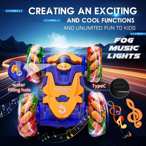 Gesture Sensing RC Stunt Car with Lights Music Hand Controlled Remote Control Car 4WD 2.4GHz Off-Road 360° Double Sided Rotation Stunt Car Birthday Gift Idea for Boys Girls (Blule) in Saudi Arabia