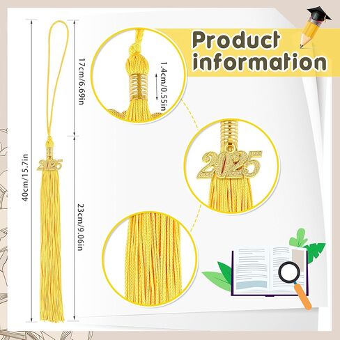 12 قطعة 2025 التخرج الإكسولات الأكاديمية 2025 ملحقات سحر الشرابة الكلاسيكية لـ DIY Craft CAPUTION CAP CAP HORENANT (GOLD) in Kuwait