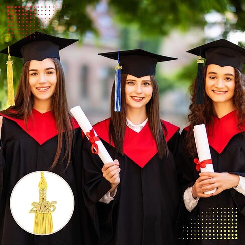 12 قطعة 2025 التخرج الإكسولات الأكاديمية 2025 ملحقات سحر الشرابة الكلاسيكية لـ DIY Craft CAPUTION CAP CAP HORENANT (GOLD) in Kuwait