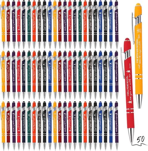 Fuutreov 50 Pcs Christian Pens Bulk Bible Verse Inspirational Pens Holy Week Gift Screen Touch Motivational Scripture Quote Metal Pens for Men Women Sunday Christmas School Office Gift(Black) in Saudi Arabia