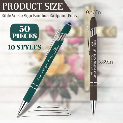 Fuutreov 50 Pcs Christian Pens Bulk Bible Verse Inspirational Pens Holy Week Gift Screen Touch Motivational Scripture Quote Metal Pens for Men Women Sunday Christmas School Office Gift(Black) in Saudi Arabia