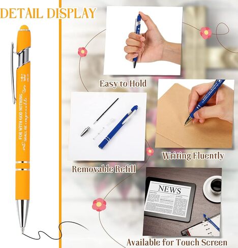 Fuutreov 50 Pcs Christian Pens Bulk Bible Verse Inspirational Pens Holy Week Gift Screen Touch Motivational Scripture Quote Metal Pens for Men Women Sunday Christmas School Office Gift(Black) in Saudi Arabia