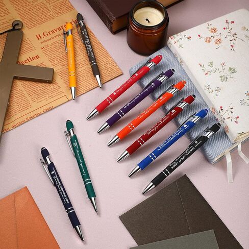 Fuutreov 50 Pcs Christian Pens Bulk Bible Verse Inspirational Pens Holy Week Gift Screen Touch Motivational Scripture Quote Metal Pens for Men Women Sunday Christmas School Office Gift(Black) in Saudi Arabia