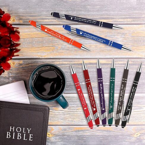 Fuutreov 50 Pcs Christian Pens Bulk Bible Verse Inspirational Pens Holy Week Gift Screen Touch Motivational Scripture Quote Metal Pens for Men Women Sunday Christmas School Office Gift(Black) in Saudi Arabia