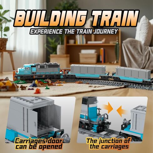 Burlington Train Building Set, Freight Cargo Train, with Rechargeable Motorized Working Head, 2 Coaches and 32 Tracks, Gift for Boys&Girls Teens Age12-16 (1065 Pieces) in Saudi Arabia
