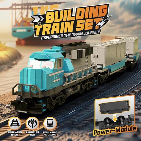 Burlington Train Building Set, Freight Cargo Train, with Rechargeable Motorized Working Head, 2 Coaches and 32 Tracks, Gift for Boys&Girls Teens Age12-16 (1065 Pieces) in Saudi Arabia
