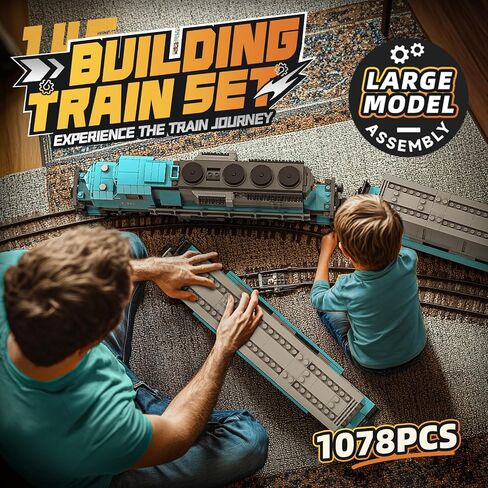 Burlington Train Building Set, Freight Cargo Train, with Rechargeable Motorized Working Head, 2 Coaches and 32 Tracks, Gift for Boys&Girls Teens Age12-16 (1065 Pieces) in Saudi Arabia