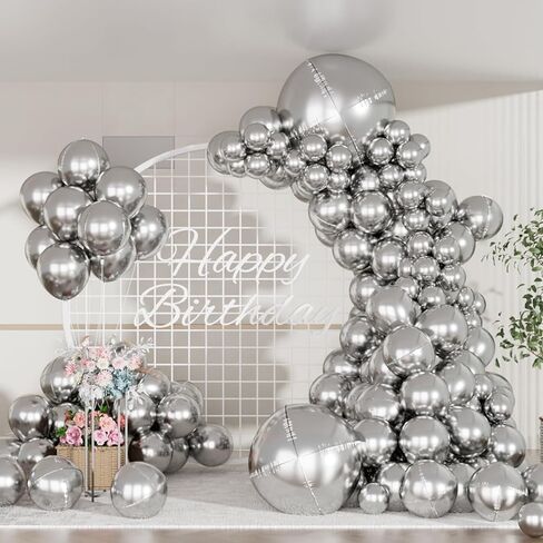 مجموعة بالونات معدنية فضية من SULALABOO مكونة من 75 قطعة من بالونات الهيليوم اللامعة والكروم اللامعة بأحجام مختلفة لأعياد الميلاد والذكرى السنوية وحفلات الزفاف وحفلات الزفاف in Kuwait