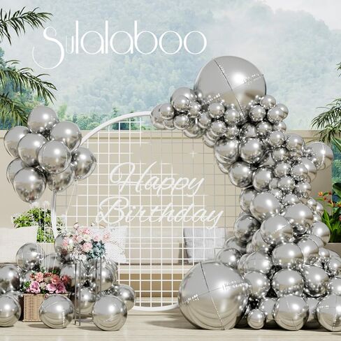 مجموعة بالونات معدنية فضية من SULALABOO مكونة من 75 قطعة من بالونات الهيليوم اللامعة والكروم اللامعة بأحجام مختلفة لأعياد الميلاد والذكرى السنوية وحفلات الزفاف وحفلات الزفاف in Kuwait
