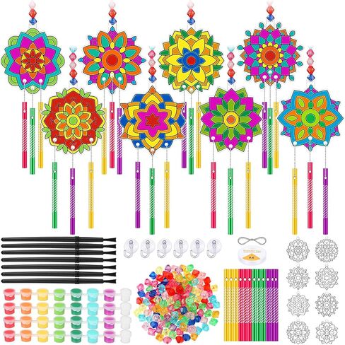 24 Sets Suncatchers Wind Chimes Window Art Kits, DIY Sun Catchers Wind Chimes Bulk Ornaments Painting Craft Kits for Boys Girls Home Party Activity Project Decor (Mandala Style) in Saudi Arabia