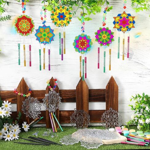 24 Sets Suncatchers Wind Chimes Window Art Kits, DIY Sun Catchers Wind Chimes Bulk Ornaments Painting Craft Kits for Boys Girls Home Party Activity Project Decor (Mandala Style) in Saudi Arabia