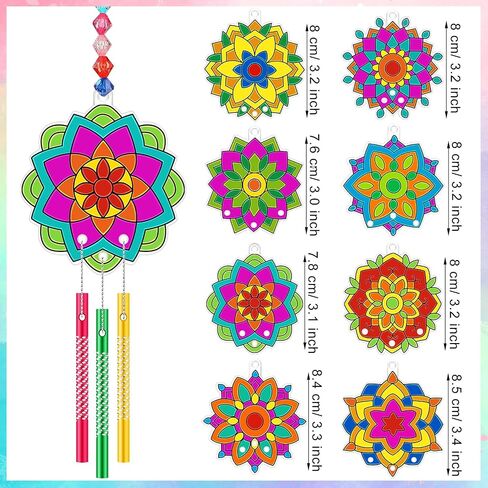24 Sets Suncatchers Wind Chimes Window Art Kits, DIY Sun Catchers Wind Chimes Bulk Ornaments Painting Craft Kits for Boys Girls Home Party Activity Project Decor (Mandala Style) in Saudi Arabia