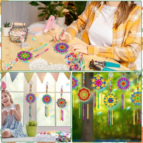 24 Sets Suncatchers Wind Chimes Window Art Kits, DIY Sun Catchers Wind Chimes Bulk Ornaments Painting Craft Kits for Boys Girls Home Party Activity Project Decor (Mandala Style) in Saudi Arabia