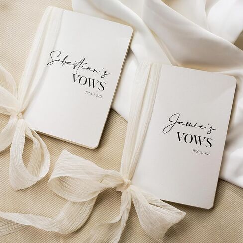 Cream Embossed Slim Vow Books w/Ribbon (Set of 2) - 5.625 x 4 Minimalist Pocket Sized Wedding Ceremony Vow Renewal Speech Notebook Journal in Saudi Arabia