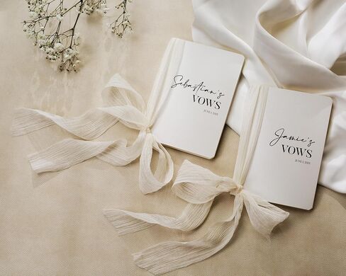 Cream Embossed Slim Vow Books w/Ribbon (Set of 2) - 5.625 x 4 Minimalist Pocket Sized Wedding Ceremony Vow Renewal Speech Notebook Journal in Saudi Arabia