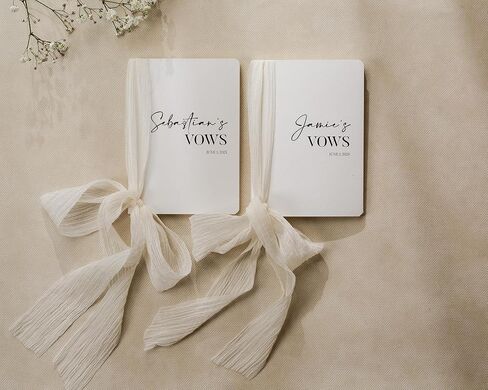 Cream Embossed Slim Vow Books w/Ribbon (Set of 2) - 5.625 x 4 Minimalist Pocket Sized Wedding Ceremony Vow Renewal Speech Notebook Journal in Saudi Arabia