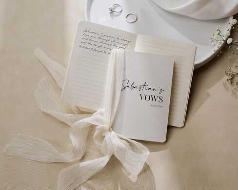 Cream Embossed Slim Vow Books w/Ribbon (Set of 2) - 5.625 x 4 Minimalist Pocket Sized Wedding Ceremony Vow Renewal Speech Notebook Journal in Saudi Arabia